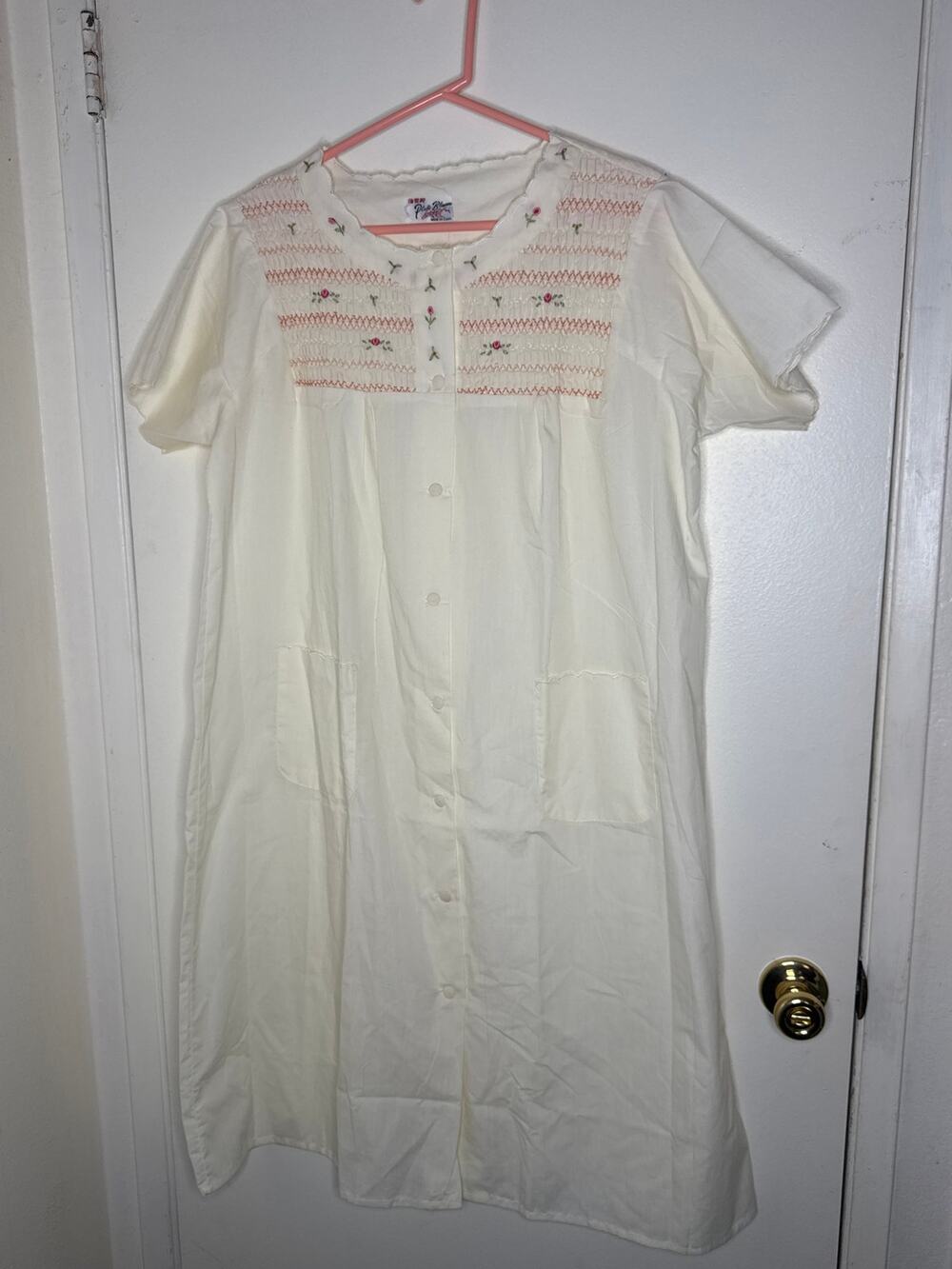 Vintage 1970s Plum Blossoms mumu beautiful rosettes sz L cottage core whimsy